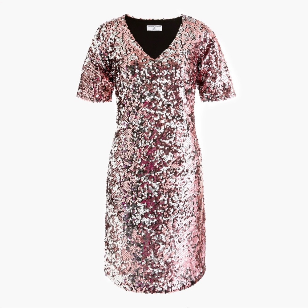Universal Standard x J.Crew T-Shirt Dress V-neck NYE Date Night Pink Sequin LG - Picture 3 of 17